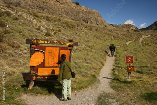 Hiking to Laguna Torre at El Chalten, Patagonia, Argentina photo