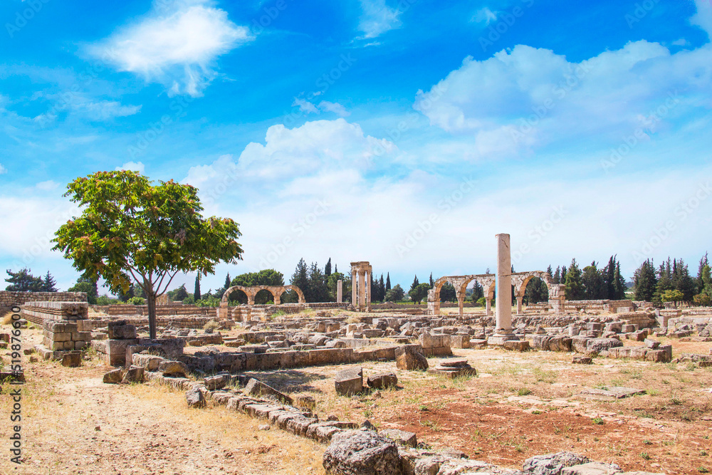 Beautiful view of the ruins of the ancient city of Anjar, Lebanon