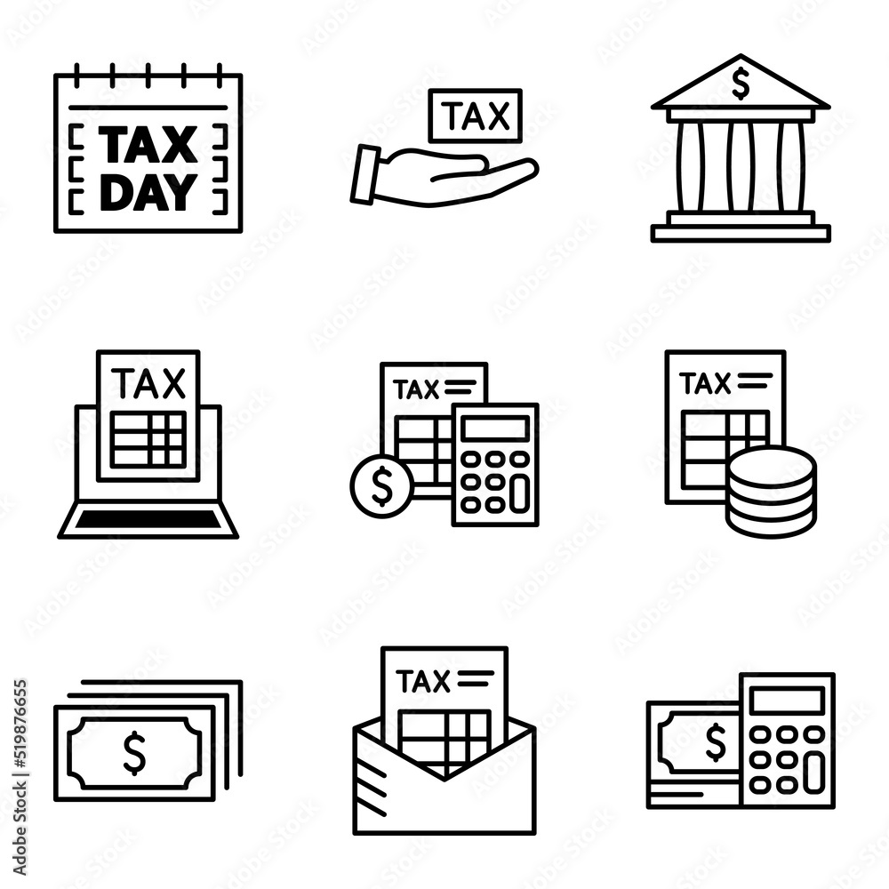 Set of Tax Related icons. Money and payment. Pictogram isolated on a white background. Set of Tax Related icons. Money and payment. Pictogram isolated on a white background.