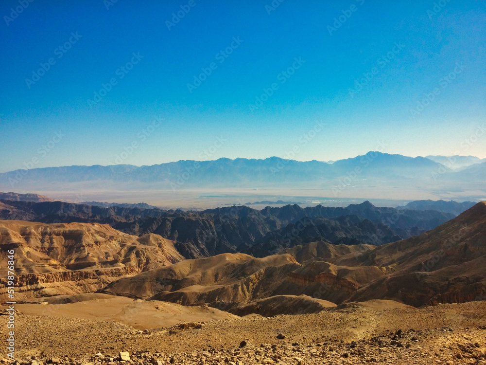 multicolored Eilat mountains, blue sky, no clouds