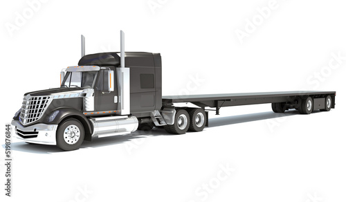 Truck with Flatbed Trailer 3D rendering photo
