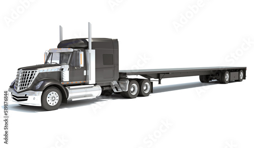 Foto Truck with Flatbed Trailer 3D rendering