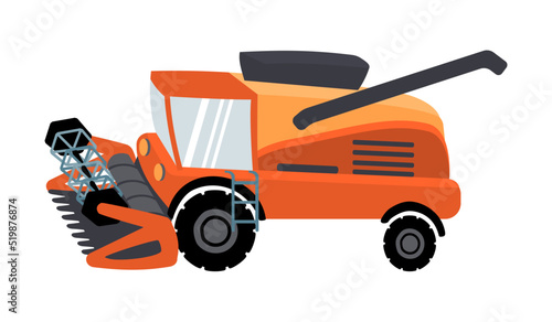 Combine of harvester or lawn mower isolated on white background. Cute agriculture machinery in cartoon style.Vector flat children illustration for design poster,banner,sticker.
