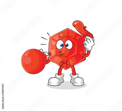 ruby pantomime blowing balloon. cartoon mascot vector