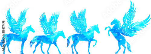 silhouette blue pegasus on white background isolated