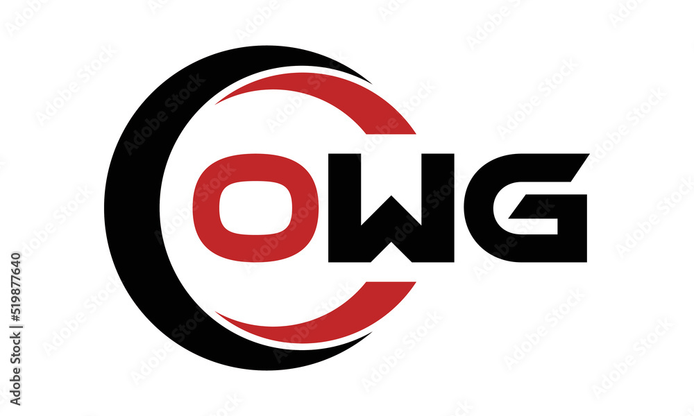 OWG swoosh three letter logo design vector template | monogram logo | abstract logo | wordmark logo | letter mark logo | business logo | brand logo | flat logo | minimalist logo | text | word | symbol - obrazy, fototapety, plakaty 