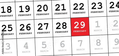 Happy Leap day or leap year slogan. Calendar page 29 February, month 2024 or 2028 and 366 days. 29th Day of february, today one extra sale day. line pattern banner. Fun vector icon or symbol