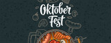Horizontal poster to oktoberfest festival. Vintage color vector engraving
