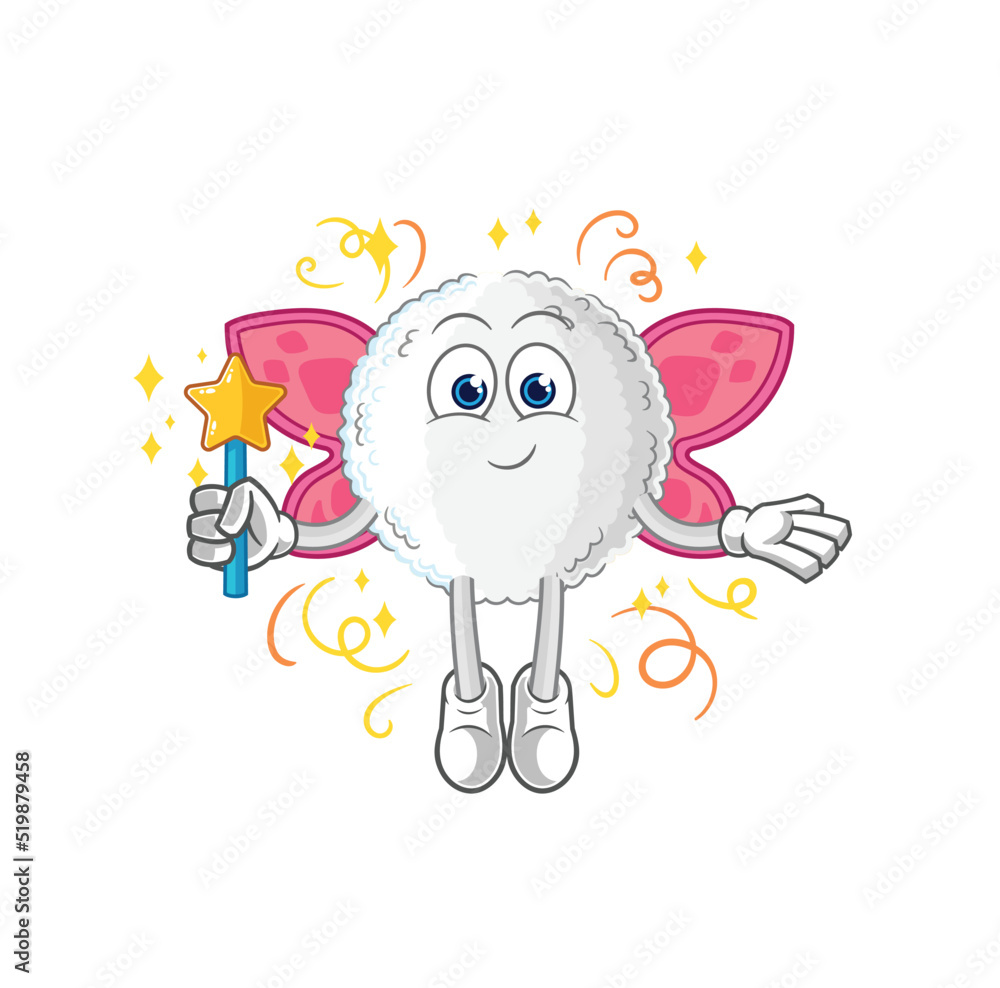 Obraz premium white blood fairy with wings and stick. cartoon mascot vector