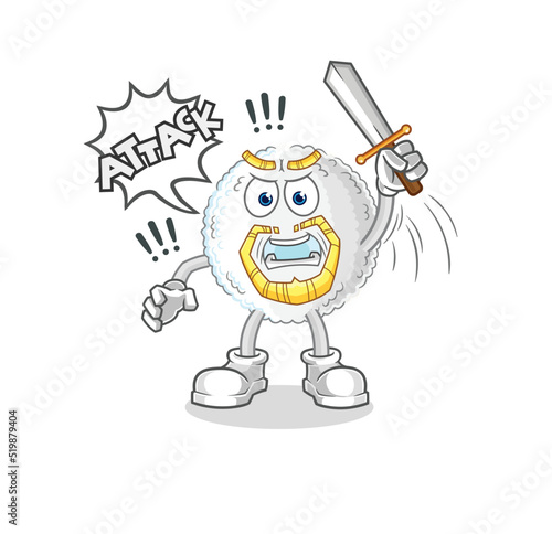 white blood knights attack with sword. cartoon mascot vector