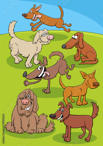 cartoon happy dogs animal characters group