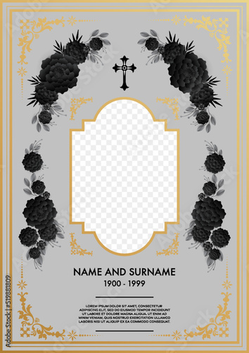 Memorial funeral card templates with flowers paper cut.