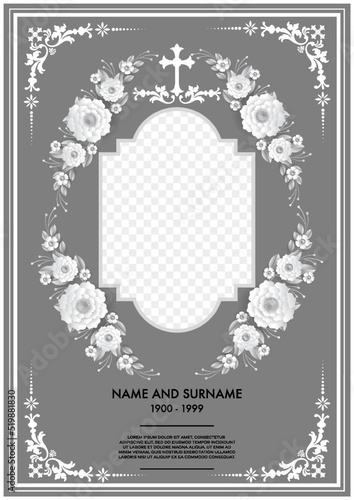 Memorial funeral card templates with flowers paper cut.