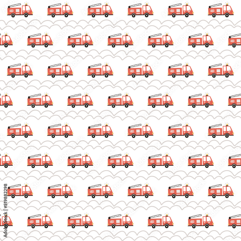 Obraz premium Cartoon fire engine seamless pattern