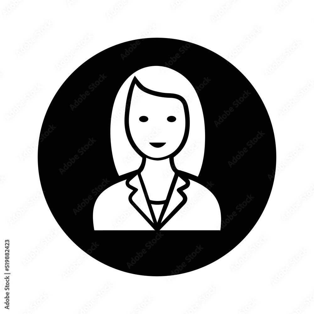 Female, girl icon. Black vector design. Female, girl icon. Black vector design.