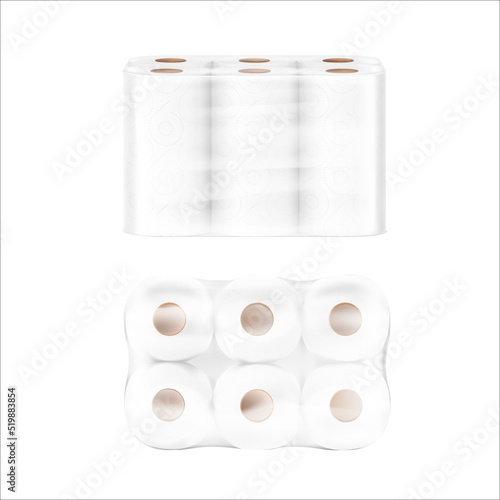 Kitchen towels package mockup. Vector illustration isolated on white background. Front and up view. Can be use for template your design, presentation, promo, ad. EPS10.	