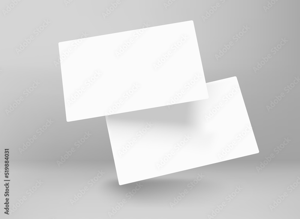 Two blank white business cards in perspective. 3d vector mockup for branding Two blank white business cards in perspective. 3d vector mockup for branding