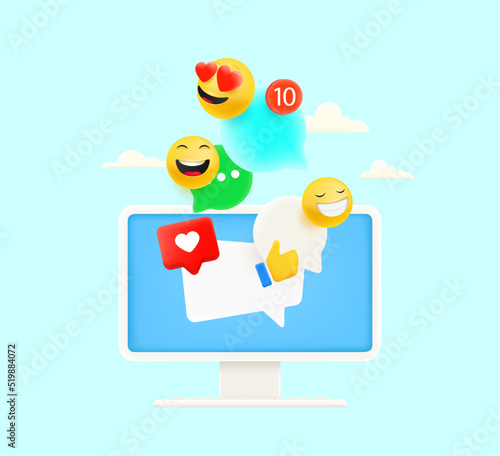 Social media communication concept. 3d vector illustration