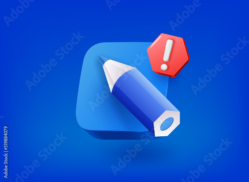 Blog icon with exclamation point pictogram. Vector 3d illustration