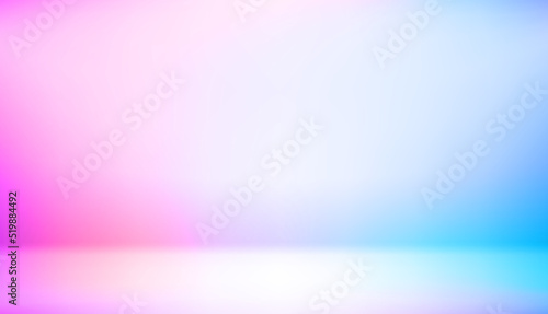 Empty studio with neon glow and podium. Vector 3d illustration