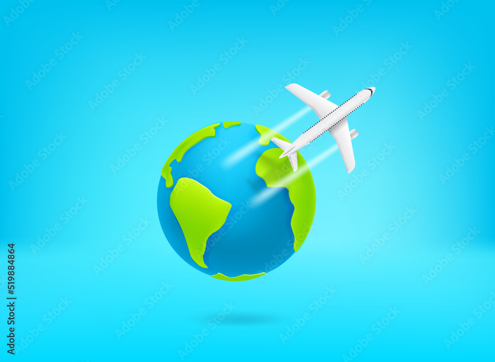 Fototapeta premium Season travel concept with aircraft and the Earth. 3d vector illustration
