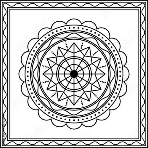 circle flower pattern ornament with square frame. art, line, silhouette, creative and unique style. suitable for symbol, sign, decor, tile, print, wallpaper, card, greeting, wedding and textile