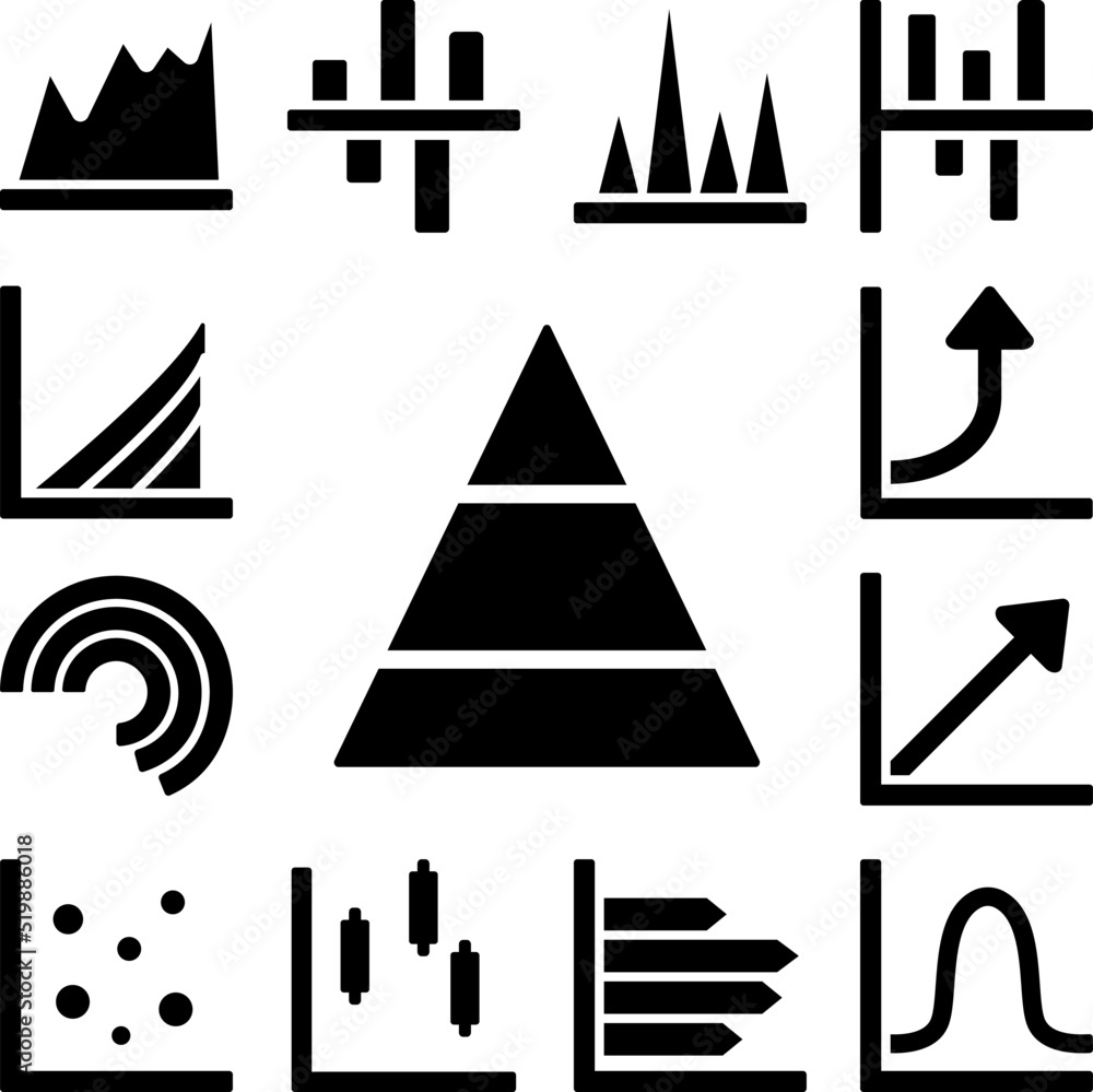 Chart pyramid icon in a collection with other items