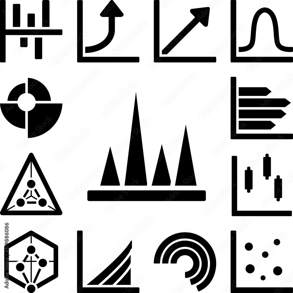 Chart pyramid icon in a collection with other items Chart pyramid icon in a collection with other items