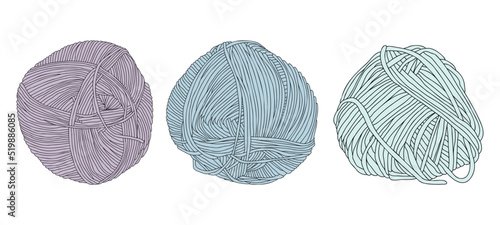 Set of ball of yarn - hand drawn vector illustration, isolated objects.
