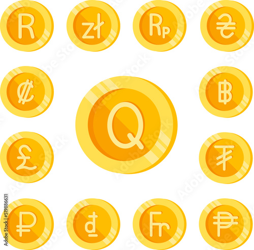 Quetzal, coin, money color icon in a collection with other items
