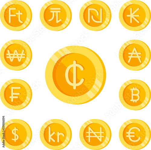 Credits, coin, money color icon in a collection with other items