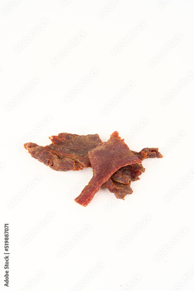 Beef Jerky on white background isolated 