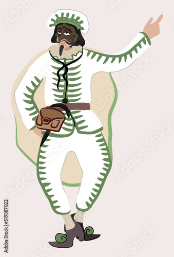 Vector isolated illustration of Brighella. Personage of italian commedia dell'arte.
