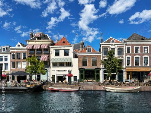 Traditional dutch houses along a canal in Leiden