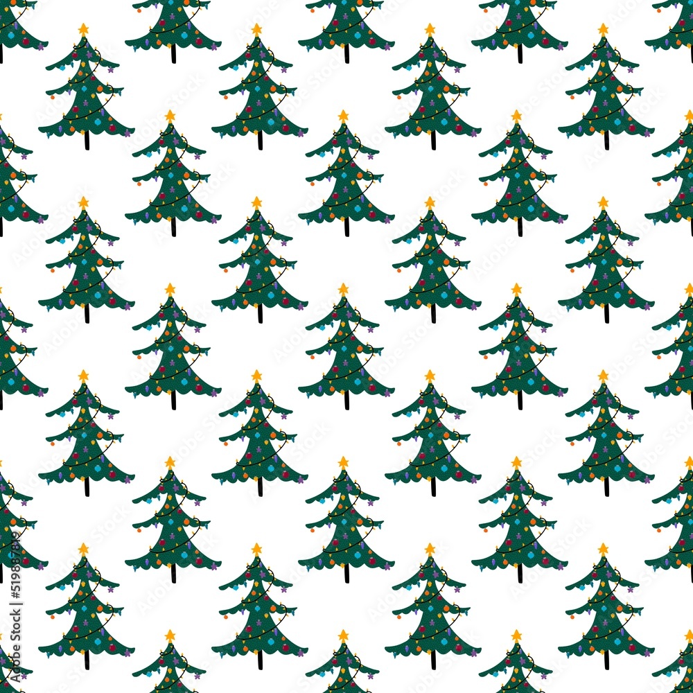Winter new year seamless Christmas trees balls toys pattern for wrapping and clothes print and accessories and gifts box
