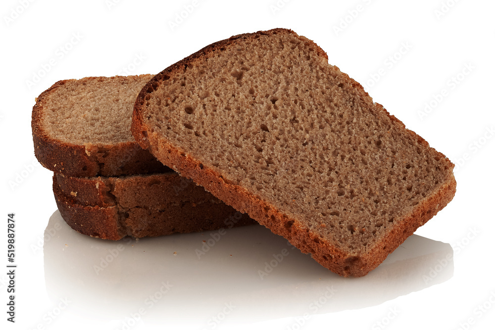 Slices of rye bread on a white background Slices of rye bread on a white background