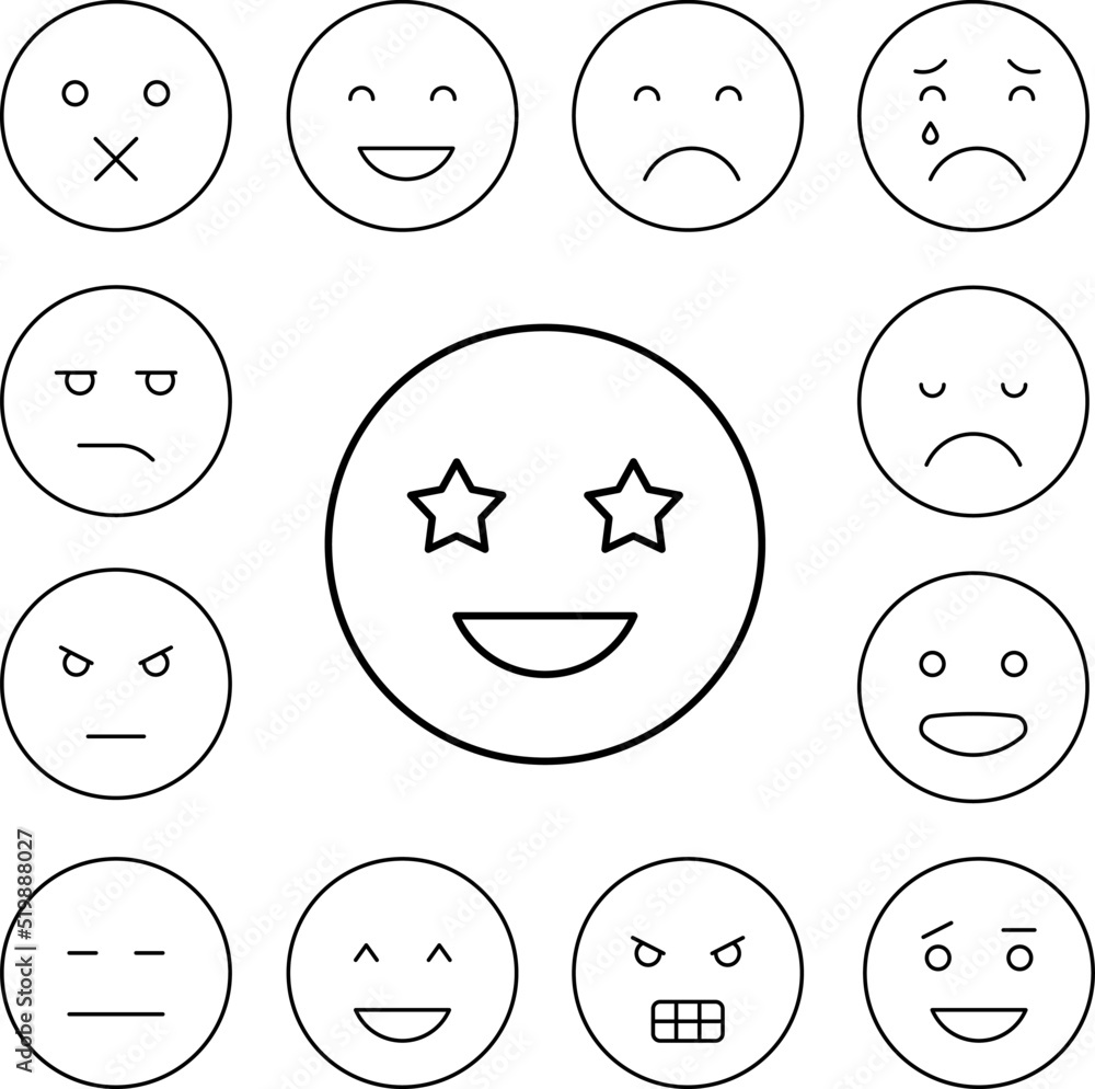 Stars, smiling, emotions icon in a collection with other items Stars, smiling, emotions icon in a collection with other items