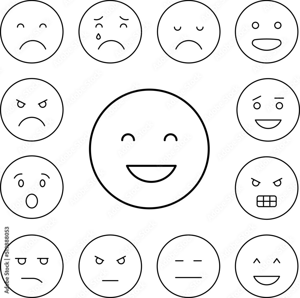 Happy, emotions icon in a collection with other items Happy, emotions icon in a collection with other items