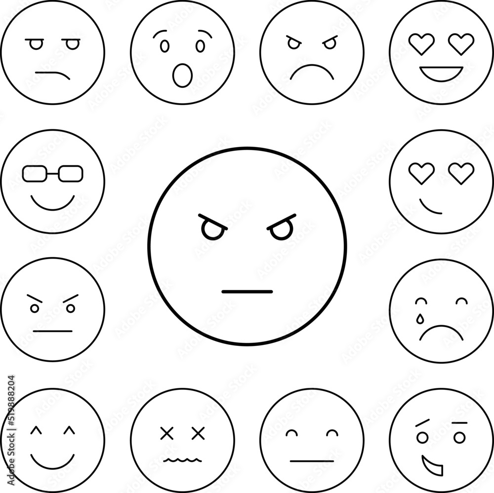 Angry, emotions icon in a collection with other items Angry, emotions icon in a collection with other items