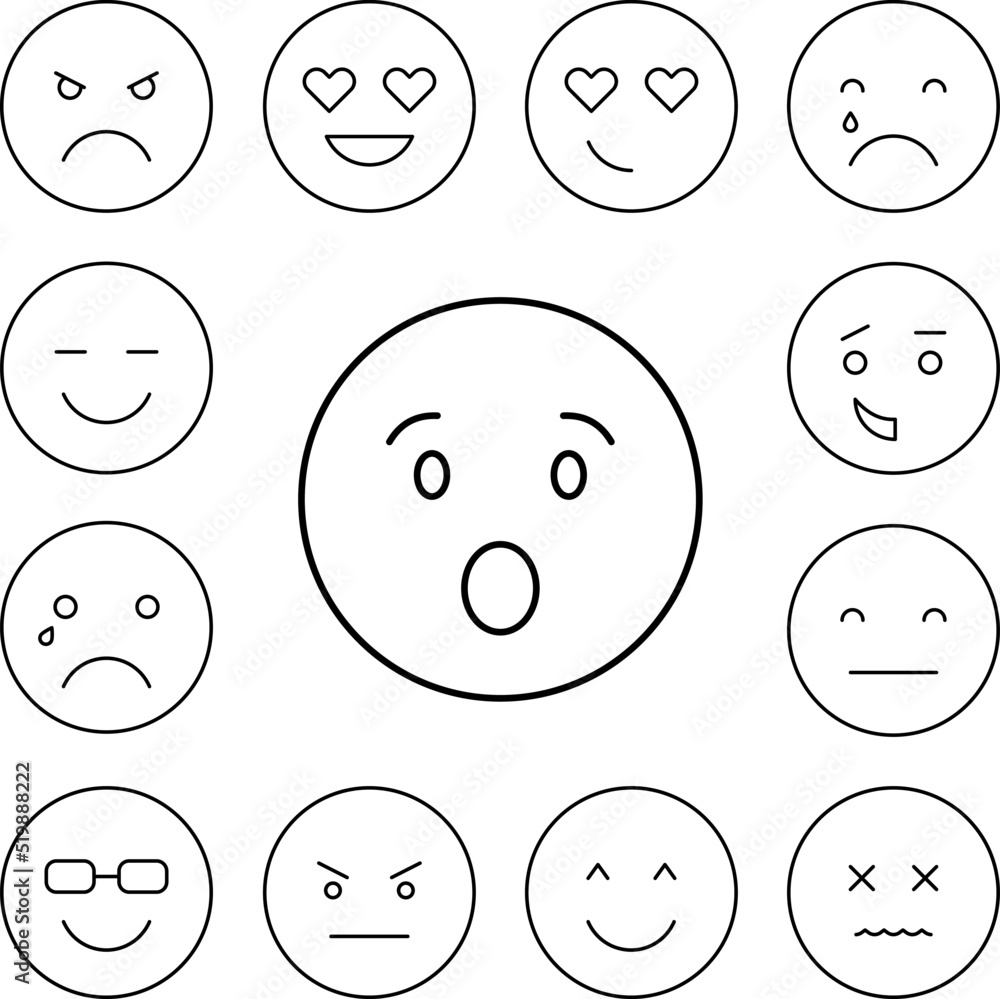 Surprised, emotions icon in a collection with other items Surprised, emotions icon in a collection with other items