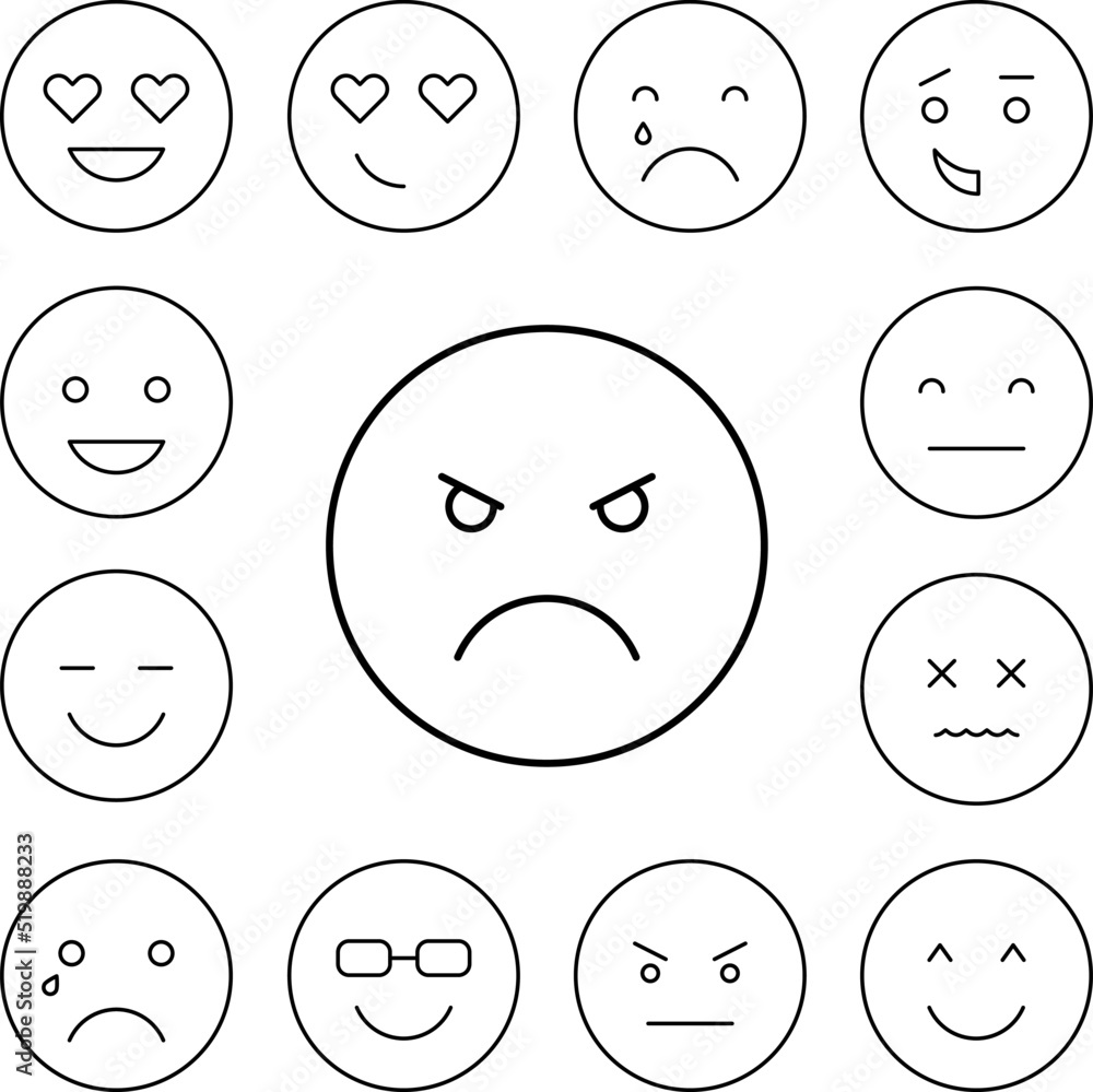 Very angry, emotions icon in a collection with other items Very angry, emotions icon in a collection with other items