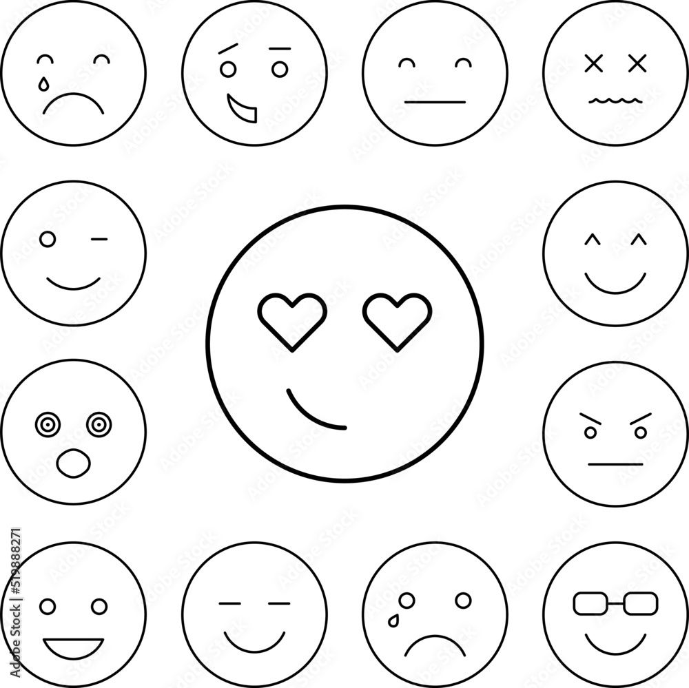 Cool lovely eyes, emotions icon in a collection with other items Cool lovely eyes, emotions icon in a collection with other items