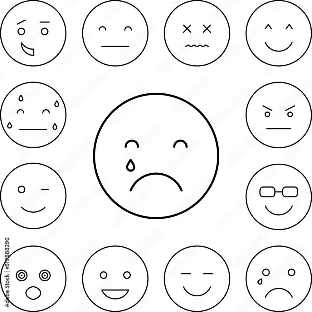 Crying, emotions icon in a collection with other items Crying, emotions icon in a collection with other items