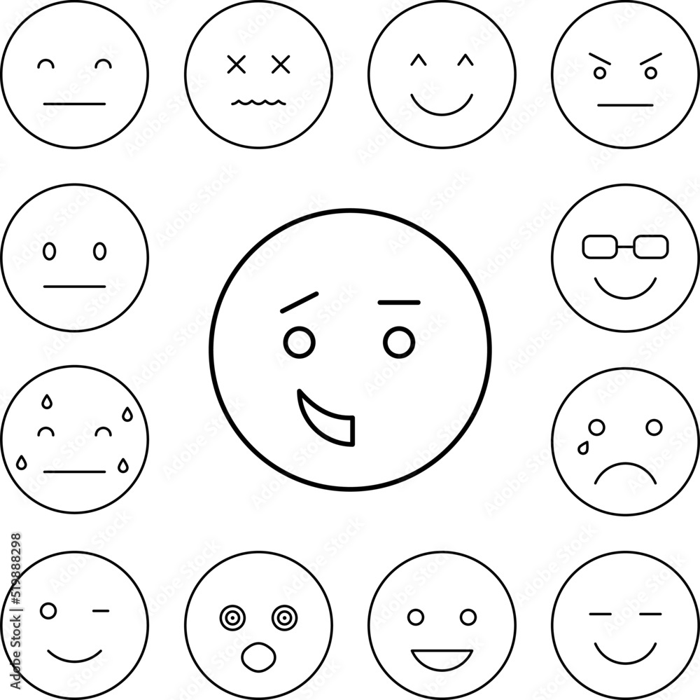 Surprised, smiling, emotions icon in a collection with other items Surprised, smiling, emotions icon in a collection with other items