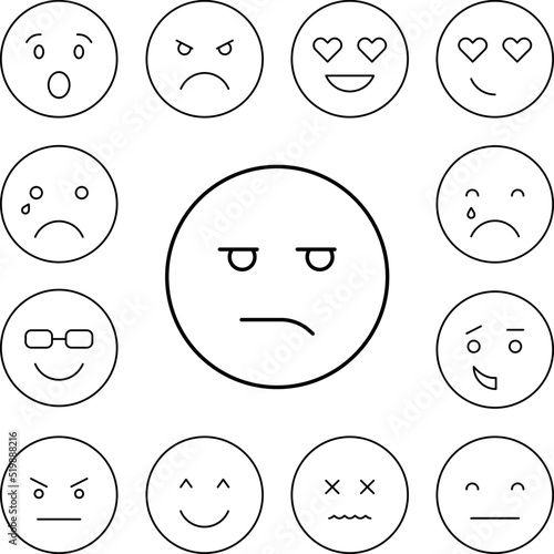 Dissatisfied, emotions icon in a collection with other items