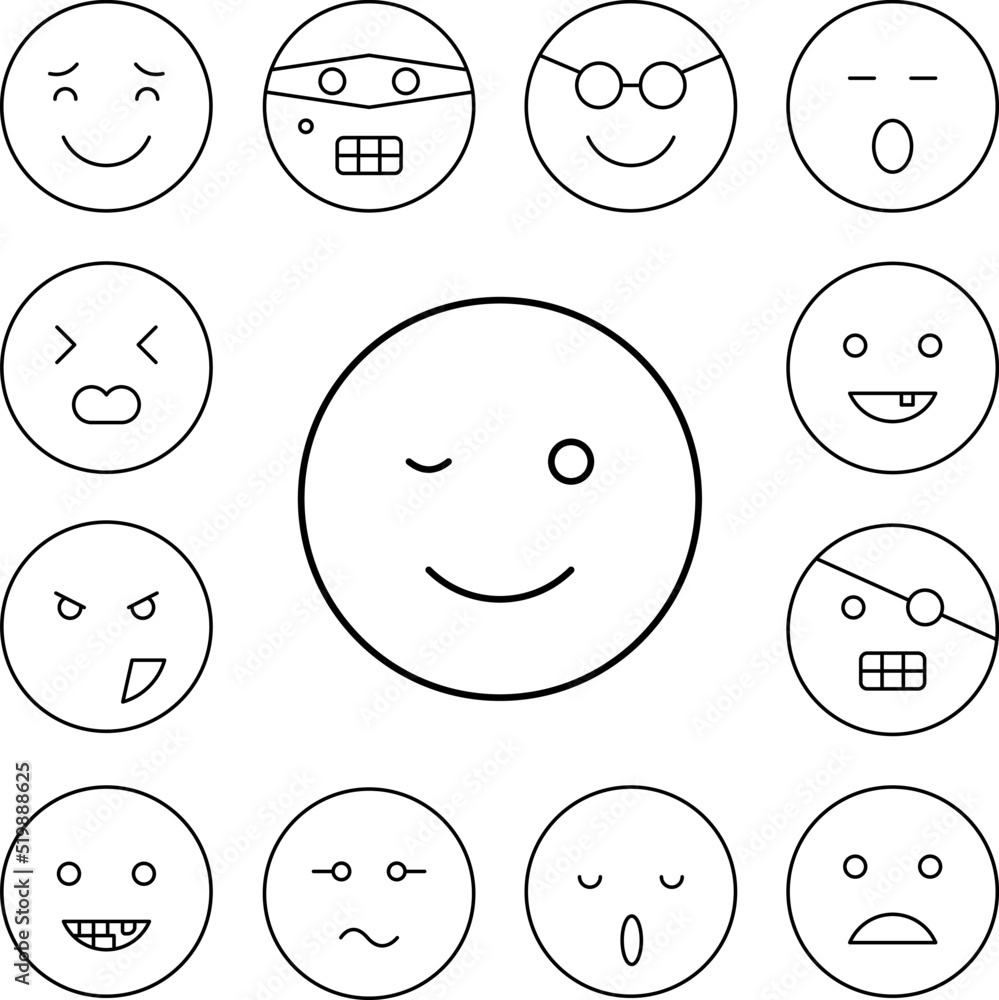 Wink, emotions icon in a collection with other items Wink, emotions icon in a collection with other items
