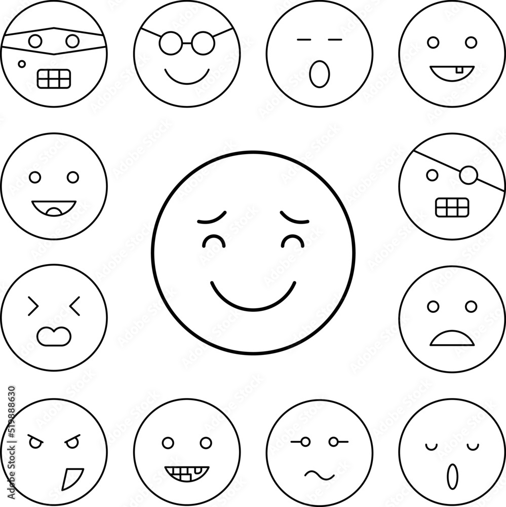 Smiling Raised eyebrows icon in a collection with other items Smiling Raised eyebrows icon in a collection with other items