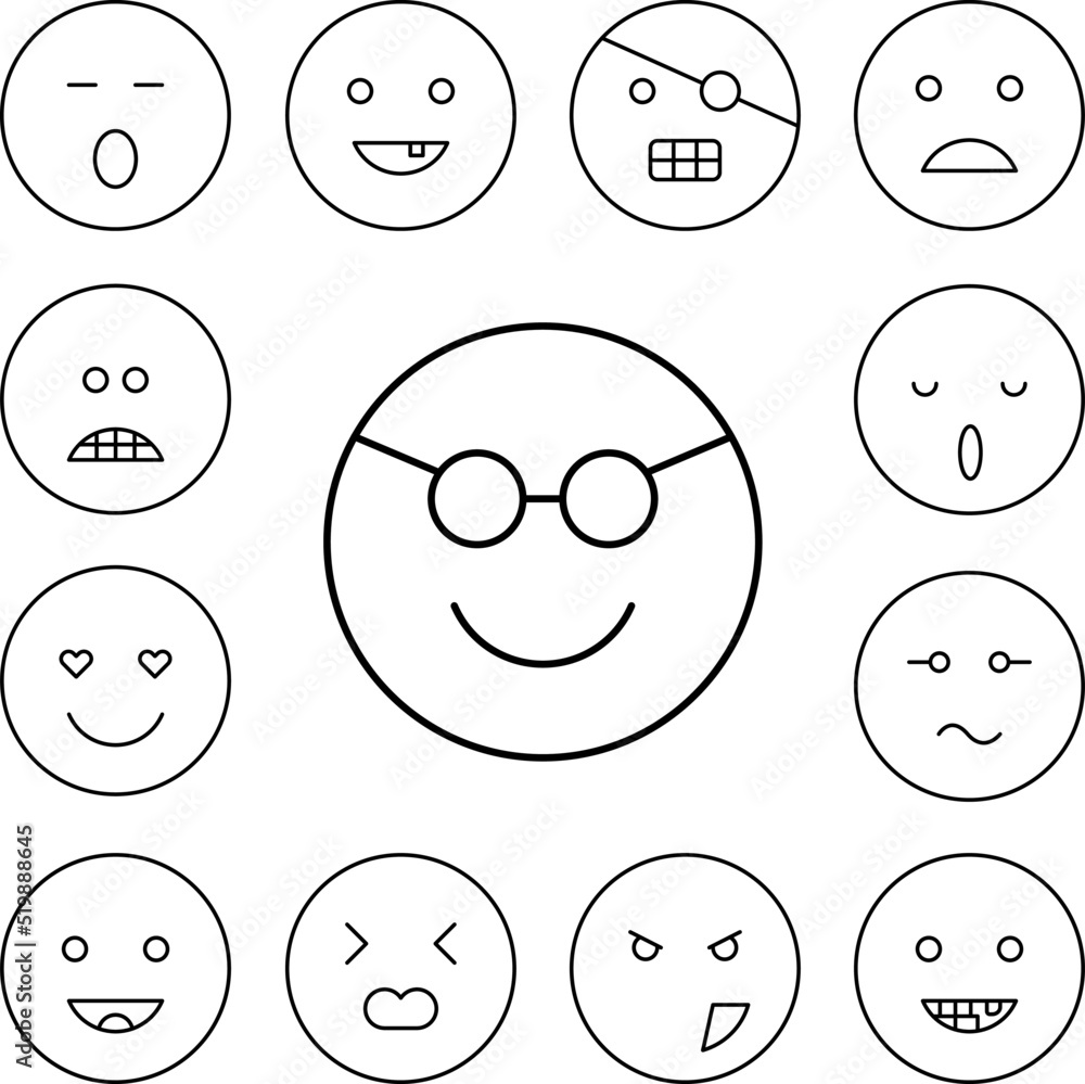 Sunglasses, happy, emotions icon in a collection with other items Sunglasses, happy, emotions icon in a collection with other items