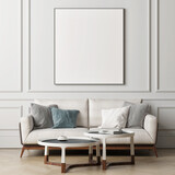 Mock up poster and sofa in classical living room design, 3d illustration, 3d render.