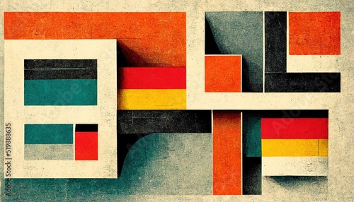Abstract Bauhaus style background with grainy paper texture. Trendy Bauhaus design. Digital art.